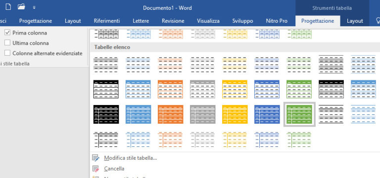 Creare una tabella Word dallo stile personalizzato